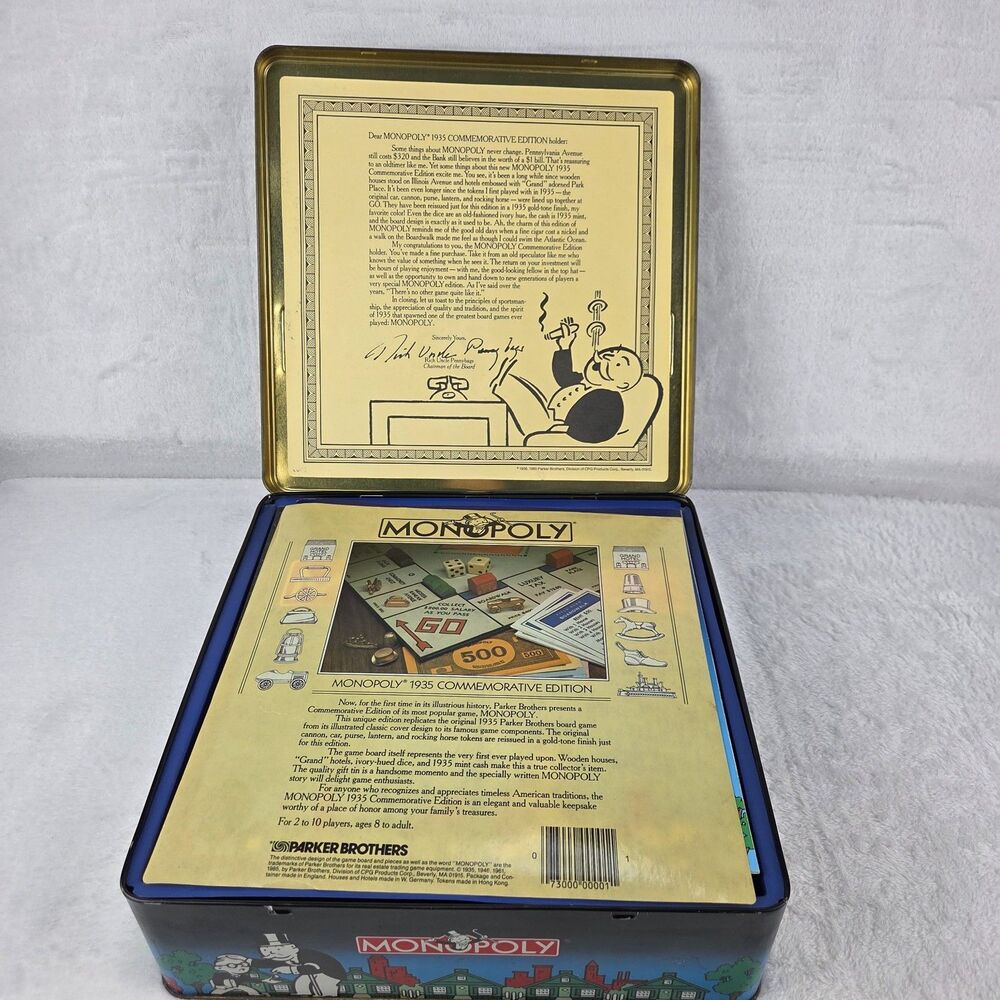 Vintage 1985 Monopoly 1935 Commemorative Tin Edition COMPLETE - Picture 2 of 15